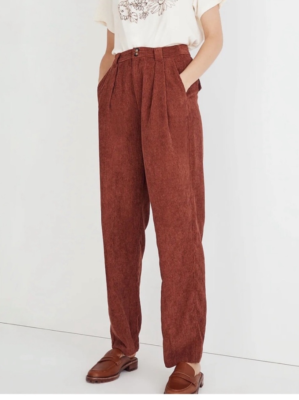 Madewell Rust Corduroy High-Waist tapered Pants